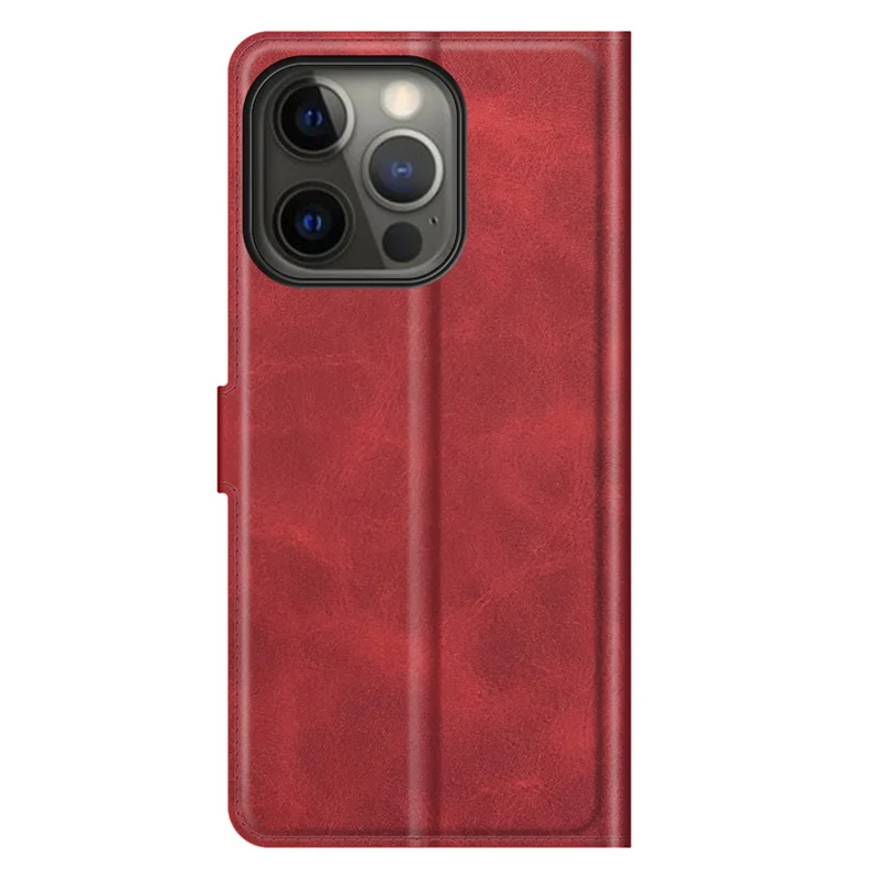 PU Leather Phone Case for iPhone 13 Pro 6.1 inch TPU + PU Leather Folio Flip Wallet Stand Magnetic Buckle Design - Red