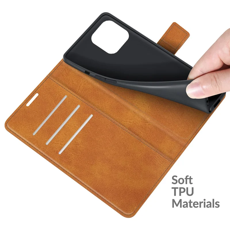 PU Leather Phone Case for iPhone 13 Pro 6.1 inch TPU + PU Leather Folio Flip Wallet Stand Magnetic Buckle Design - Orange