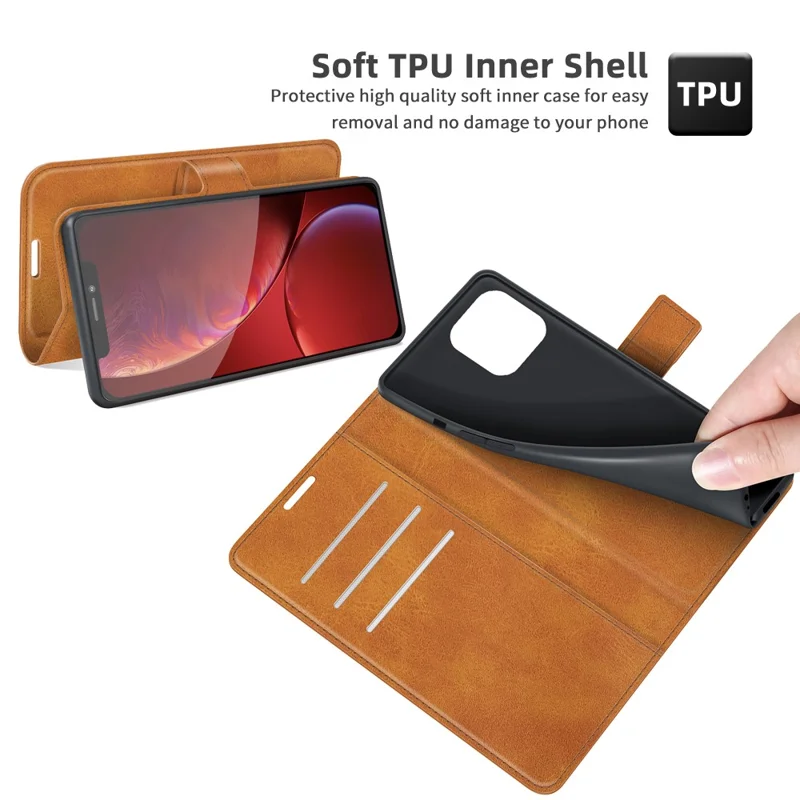 PU Leather Phone Case for iPhone 13 Pro 6.1 inch TPU + PU Leather Folio Flip Wallet Stand Magnetic Buckle Design - Orange
