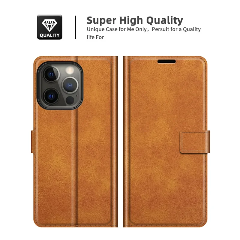 PU Leather Phone Case for iPhone 13 Pro 6.1 inch TPU + PU Leather Folio Flip Wallet Stand Magnetic Buckle Design - Orange