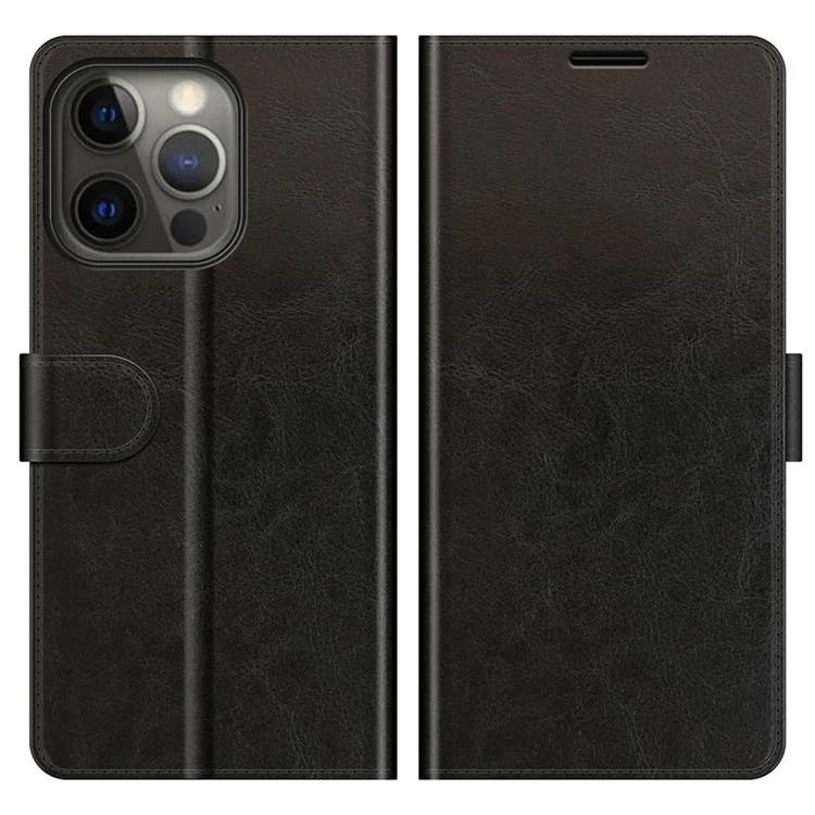Folio Flip Crazy Horse Texture Étui en cuir PU Wallet Stand Case Shell pour iPhone 13 Pro 6.1 pouces - Noir