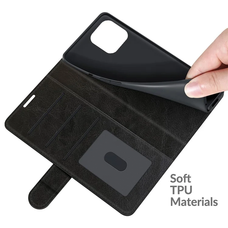 Folio Flip Crazy Horse Texture Étui en cuir PU Wallet Stand Case Shell pour iPhone 13 Pro 6.1 pouces - Noir