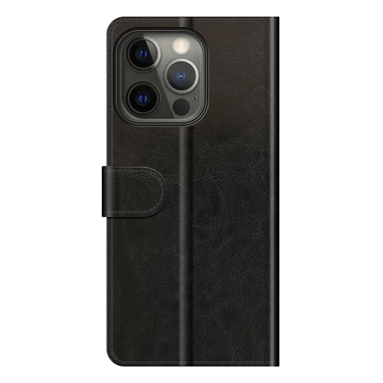 Folio Flip Crazy Horse Texture Étui en cuir PU Wallet Stand Case Shell pour iPhone 13 Pro 6.1 pouces - Noir
