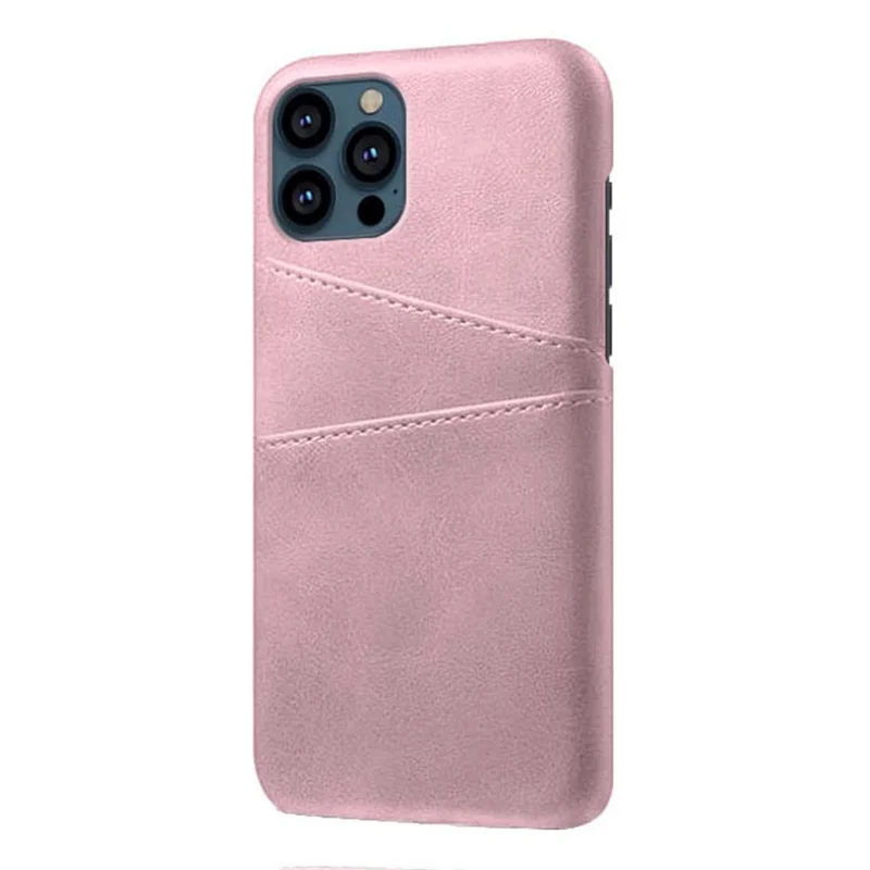 KSQ Leather Coated PC Phone Case for iPhone 13 Pro 6.1 inch, Double Card Slots Ultra Slim Protector Shell  - Rose Gold
