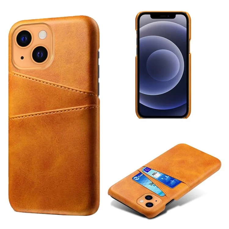 KSQ Rückgehäuse für iPhone 13 6.1 Zoll, Soft Touch PU-Leder beschichteter harter PC-Deckel mit doppelten Kartenschlitzen - Orange