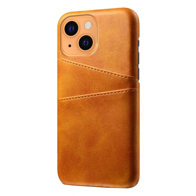 KSQ Rückgehäuse für iPhone 13 6.1 Zoll, Soft Touch PU-Leder beschichteter harter PC-Deckel mit doppelten Kartenschlitzen - Orange