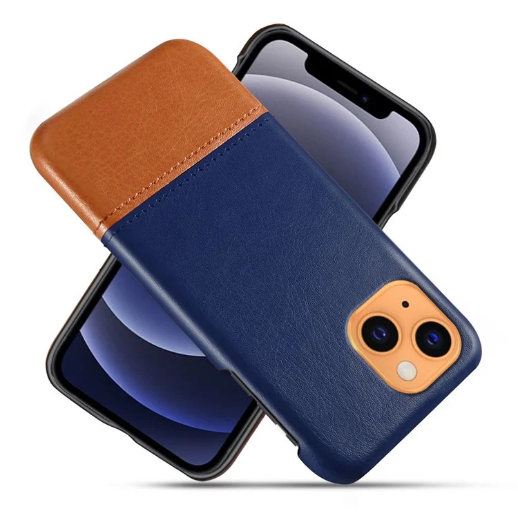 KSQ Dual-color Splicing PU Coated PC PC Phone Shell Para Iphone 13 Mini 5,4 Polegadas - Azul/cáqui