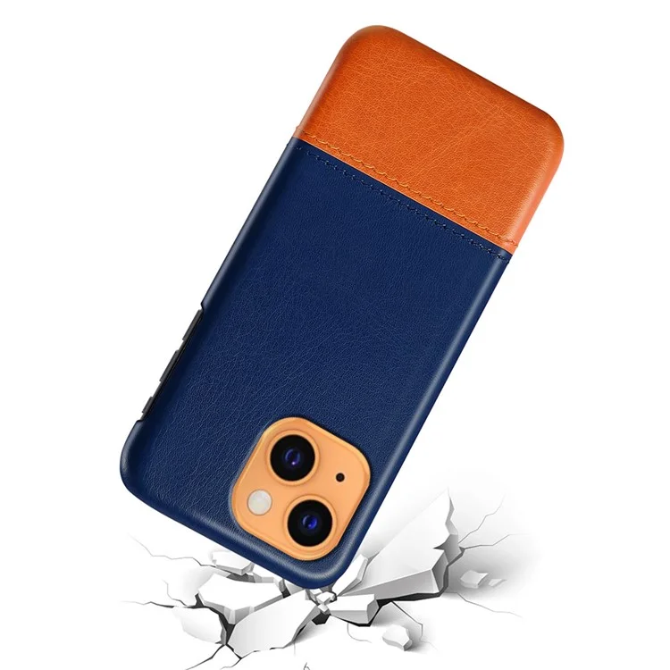 KSQ Dual-color Splicing PU Coated PC PC Phone Shell Para Iphone 13 Mini 5,4 Polegadas - Azul/cáqui