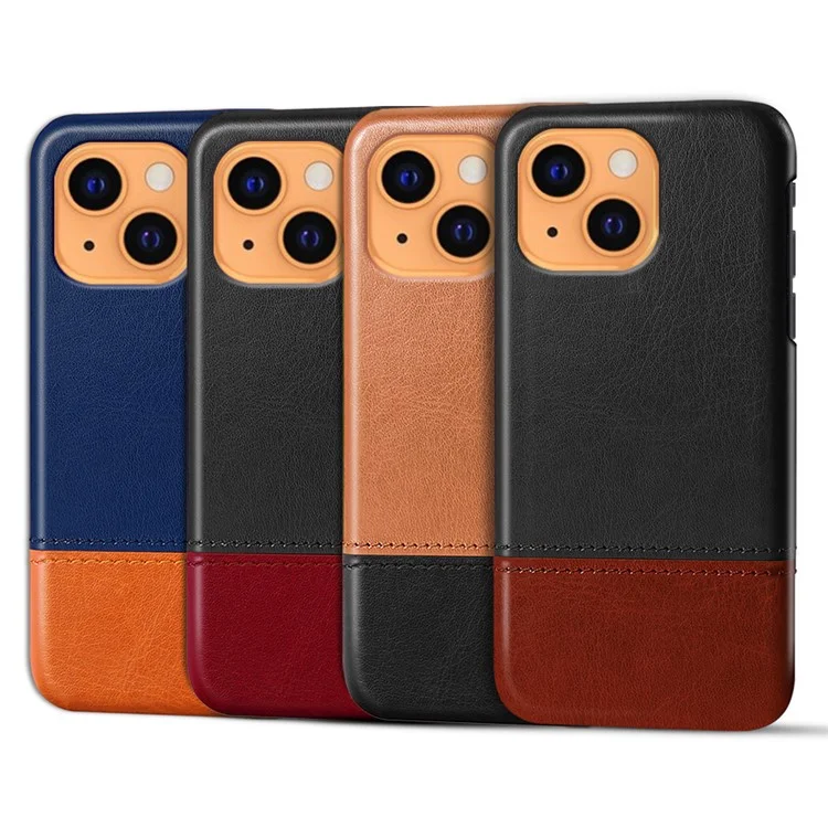 KSQ Dual-color Splicing PU Coated PC PC Phone Shell Para Iphone 13 Mini 5,4 Polegadas - Azul/cáqui