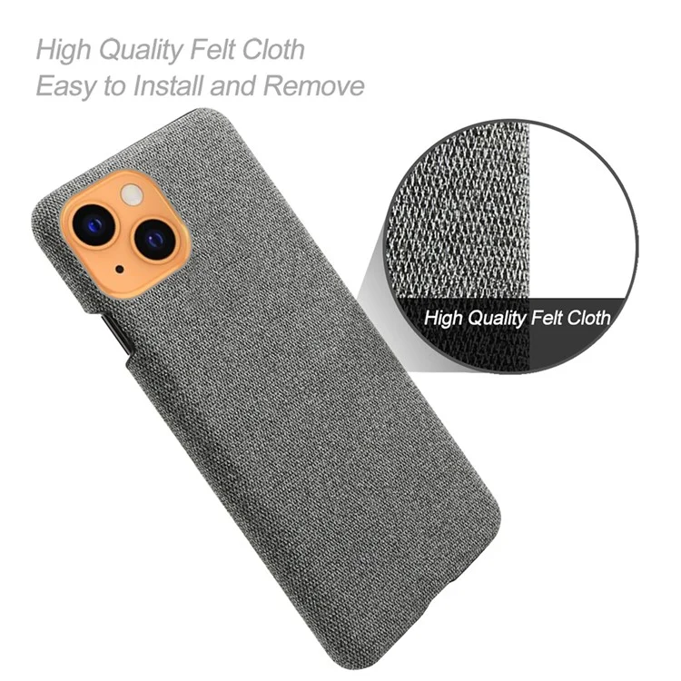 KSQ Cloth Coated Hard Plastic Phone Case Cover für iPhone 13 6.1 Zoll - Grau