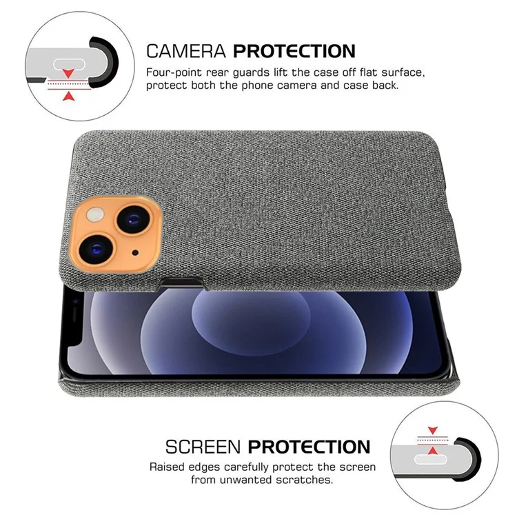 KSQ Cloth Coated Hard Plastic Phone Case Cover für iPhone 13 6.1 Zoll - Grau