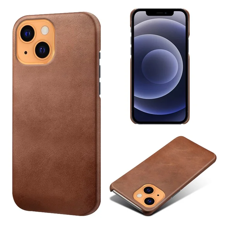 Étui de téléphone en PC enduit de cuir PU pour iPhone 13 mini 5.4 pouces - Marron