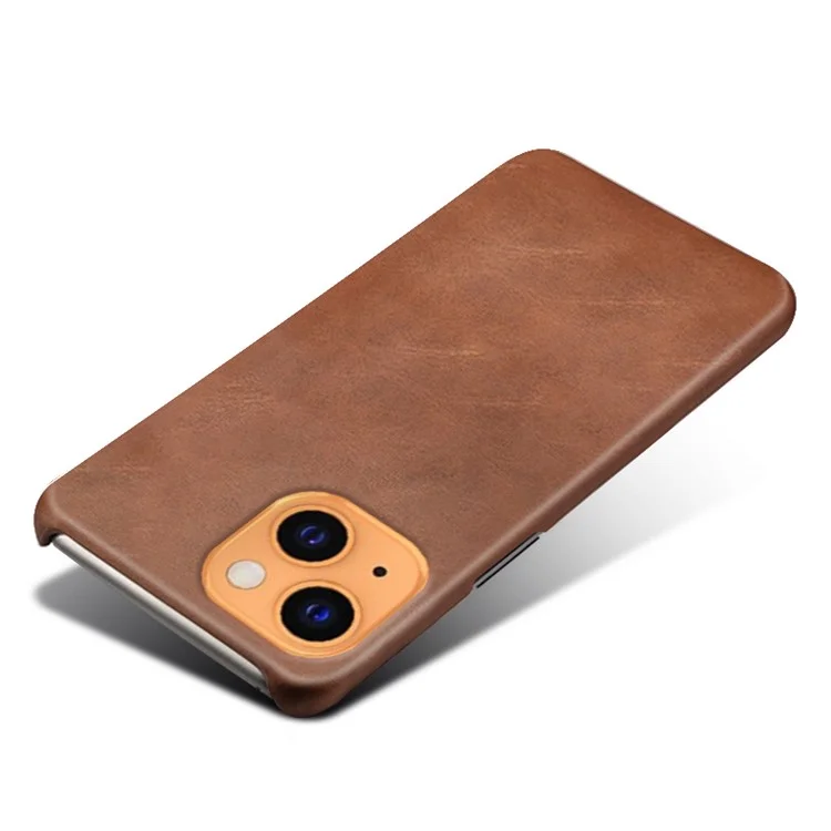 Étui de téléphone en PC enduit de cuir PU pour iPhone 13 mini 5.4 pouces - Marron
