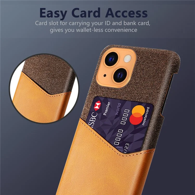 KSQ Shock-Proof Hybrid Phone Case Cloth Texture Cover with Single Card Slot for iPhone 13 mini 5.4 inch - Brown