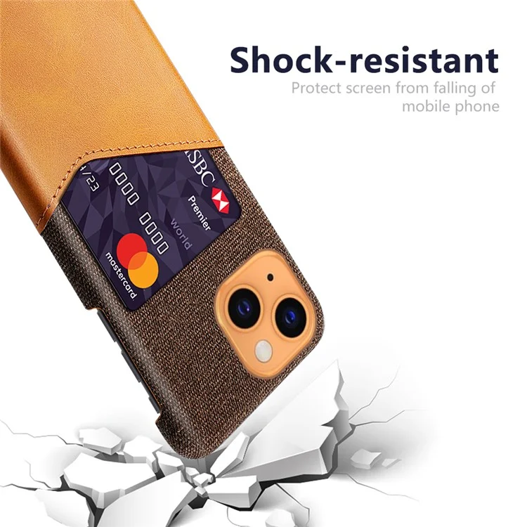 KSQ Shock-Proof Hybrid Phone Case Cloth Texture Cover with Single Card Slot for iPhone 13 mini 5.4 inch - Brown