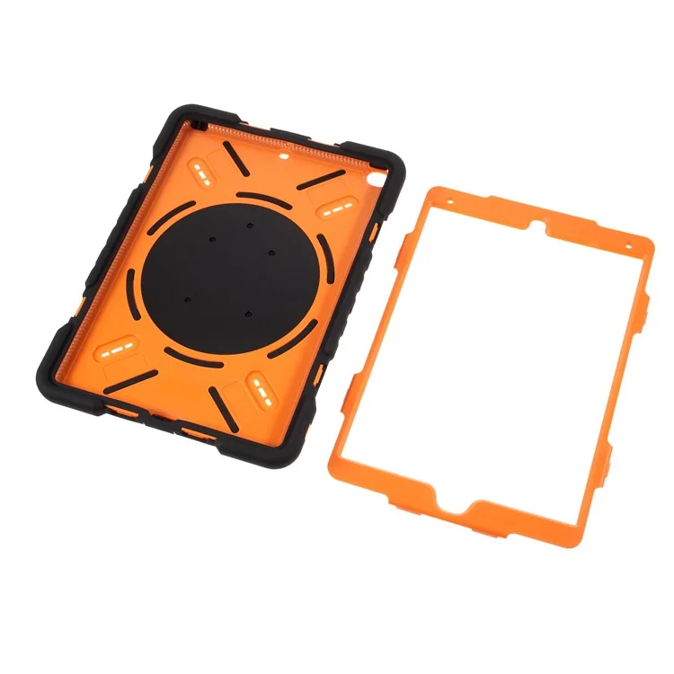 PEPKOO 360° Rotary Kickstand PC + Silicone Combo Support Tablet Cover for iPad 10.2 (2021)/(2020)/(2019)/Air 10.5 inch (2019) - Black/Orange