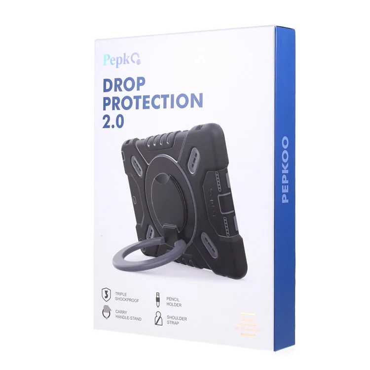 Pepkoo 360 ° Rotary Kickstand PC + Silikon-Combo-Support-Tablet-Abdeckung Für IPad 10.2 (2021) / (2020) / (2019) / Air 10,5 Zoll (2019) - Schwarz / Orange