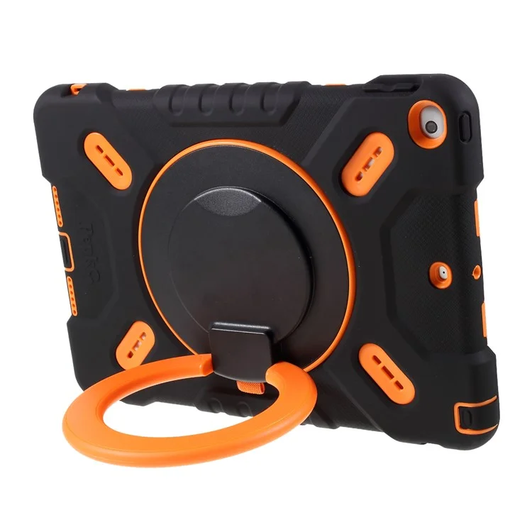 PEPKOO 360° Rotary Kickstand PC + Silicone Combo Support Tablet Cover for iPad 10.2 (2021)/(2020)/(2019)/Air 10.5 inch (2019) - Black/Orange