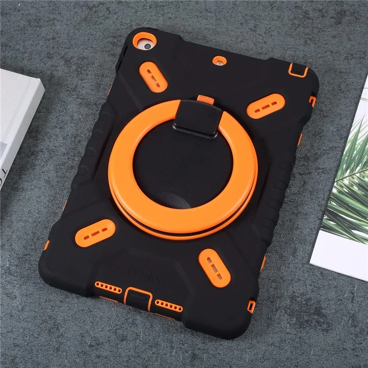 Pepkoo 360 ° Rotary Kickstand PC + Silicone Combo Suporte Tablet Tampa Para IPad 10.2 (2021) / (2020) / (2019) / Ar 10,5 Polegadas (2019) - Preto / Laranja