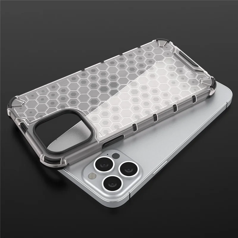 Honeycomb Design TPU + PC Hybrid Case Phone Protective Cover for iPhone 13 Pro Max 6.7 inch - Grey