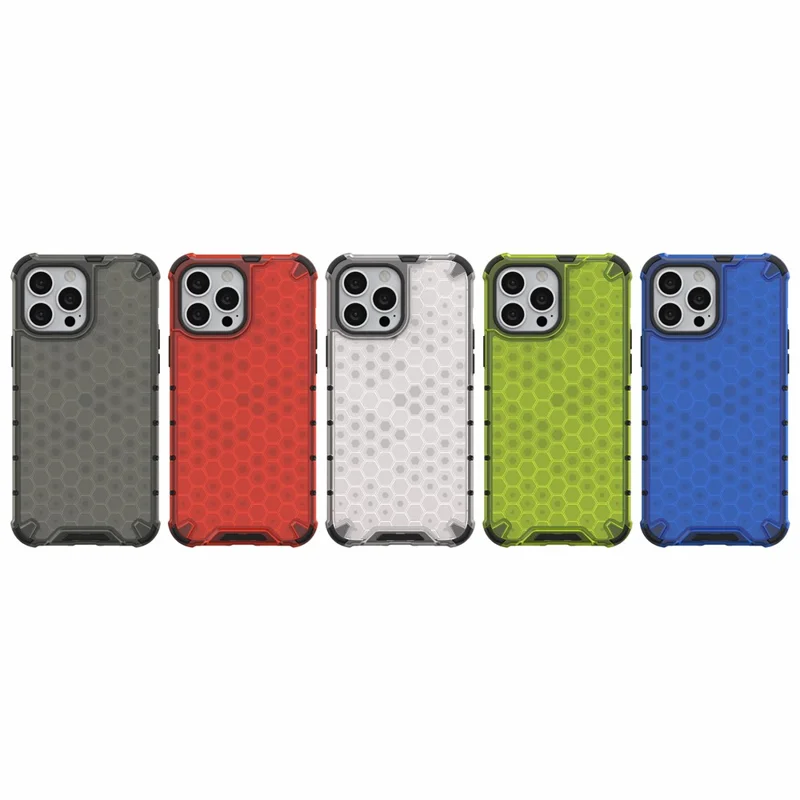 Honeycomb Design TPU + PC Hybrid Case Phone Protective Cover for iPhone 13 Pro Max 6.7 inch - Grey