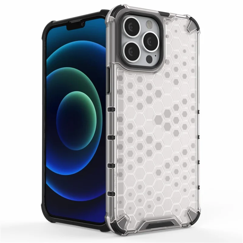 Honeycomb Design TPU + PC Hybrid Case Phone Protective Cover for iPhone 13 Pro Max 6.7 inch - Grey