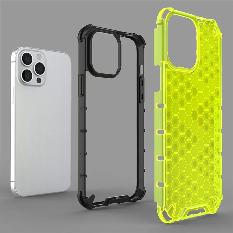 Honeycomb Design TPU + PC Hybrid Case Phone Protective Cover for iPhone 13 Pro Max 6.7 inch - Grey