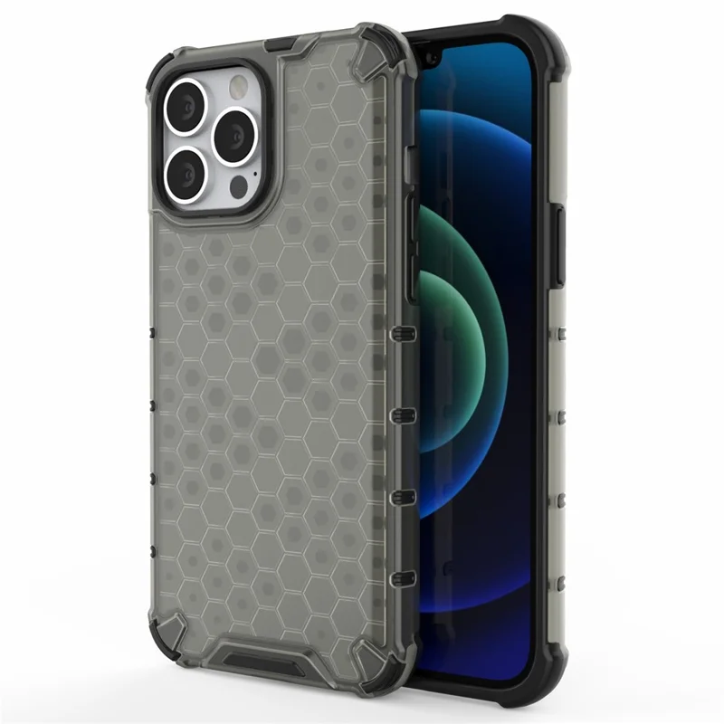 Honeycomb Design TPU + PC Hybrid Case Phone Protective Cover for iPhone 13 Pro Max 6.7 inch - Black