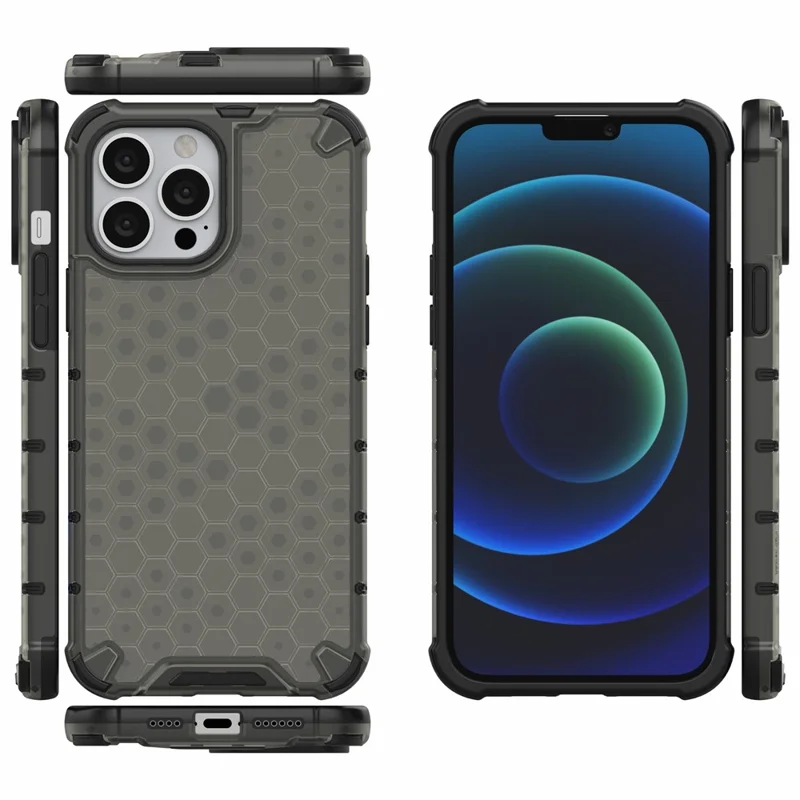 Honeycomb Design TPU + PC Hybrid Case Phone Protective Cover for iPhone 13 Pro Max 6.7 inch - Black