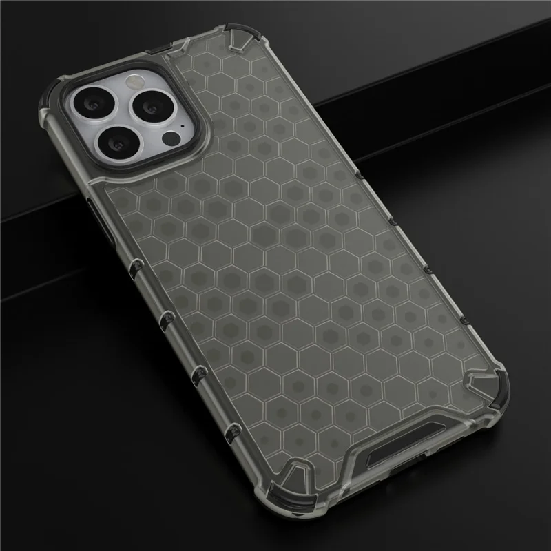 Honeycomb Design TPU + PC Hybrid Case Phone Protective Cover for iPhone 13 Pro Max 6.7 inch - Black