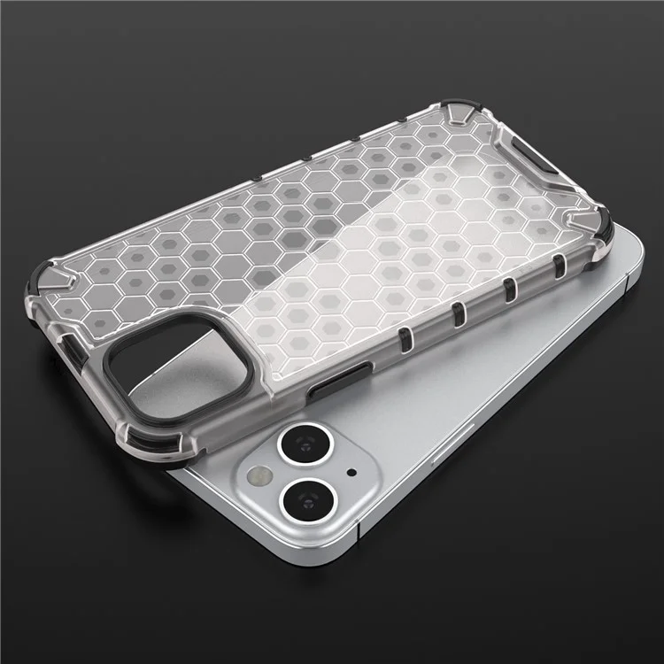 Honeycomb Pattern Phone Shell TPU + PC Hybrid Case Cover for iPhone 13 6.1 inch - Grey