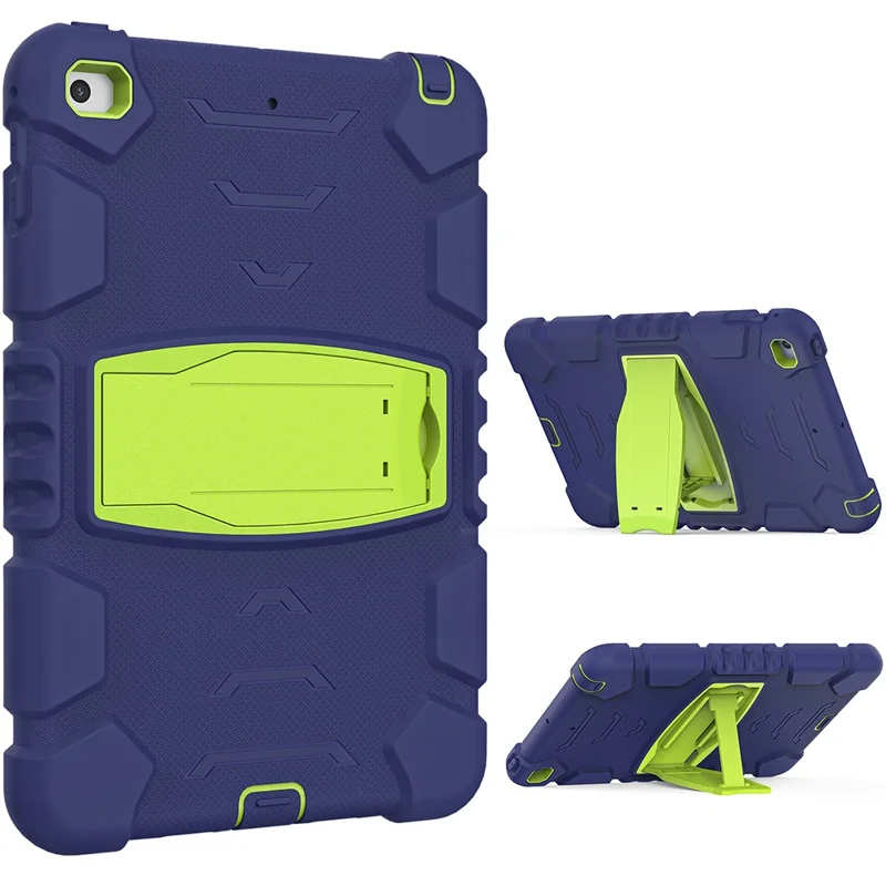 King Kong Series Heavy Duty Shock-Resistant Rugged Hybrid Case Cover with Built-in Kickstand for iPad mini 4 / iPad mini 5 (2019) 7.9 inch - Navy Blue/Lime
