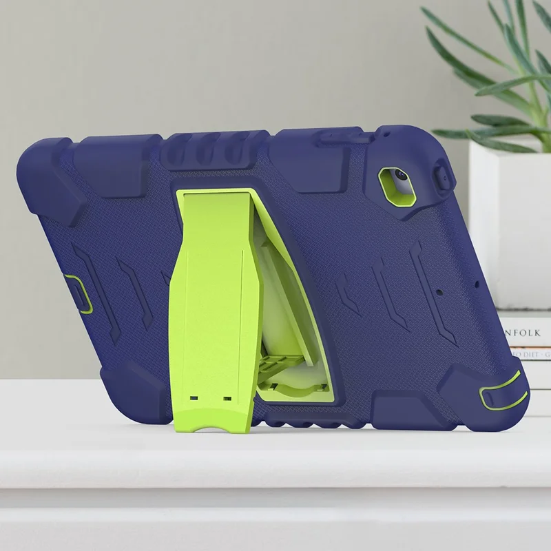 King Kong Series Heavy Duty Shock-Resistant Rugged Hybrid Case Cover with Built-in Kickstand for iPad mini 4 / iPad mini 5 (2019) 7.9 inch - Navy Blue/Lime