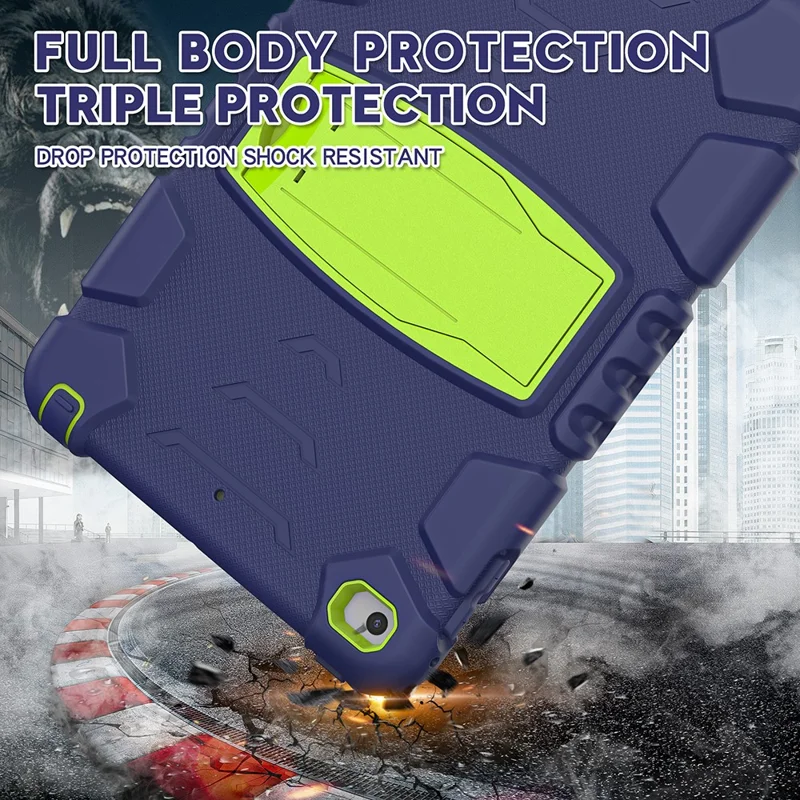 King Kong Series Heavy Duty Shock-Resistant Rugged Hybrid Case Cover with Built-in Kickstand for iPad mini 4 / iPad mini 5 (2019) 7.9 inch - Navy Blue/Lime