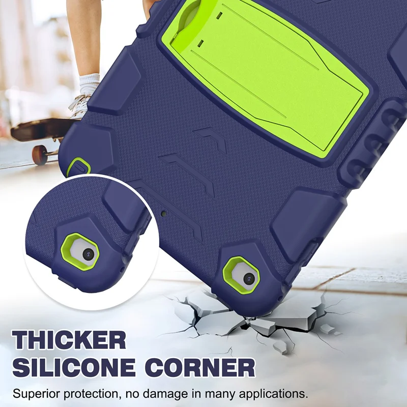 King Kong Series Heavy Duty Shock-Resistant Rugged Hybrid Case Cover with Built-in Kickstand for iPad mini 4 / iPad mini 5 (2019) 7.9 inch - Navy Blue/Lime