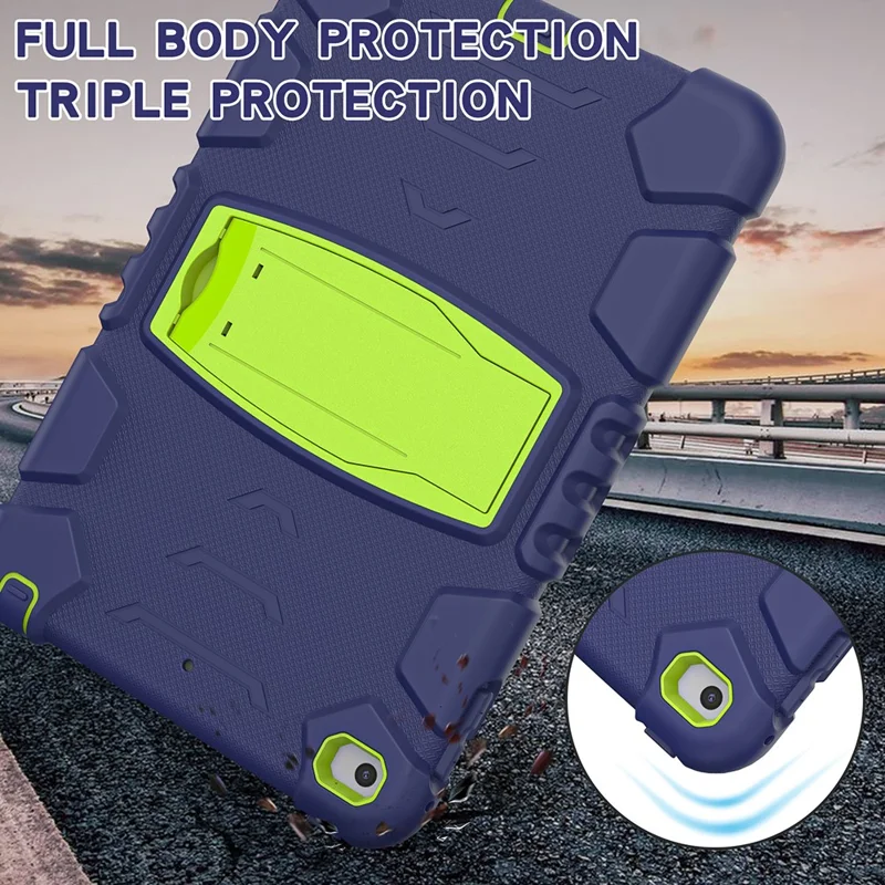 King Kong Series Heavy Duty Shock-Resistant Rugged Hybrid Case Cover with Built-in Kickstand for iPad mini 4 / iPad mini 5 (2019) 7.9 inch - Navy Blue/Lime