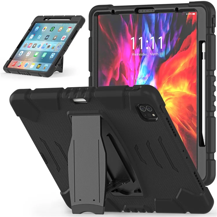 King Kong Series Stroproof à 3 Couches Full Body Protection Cover Avec Support de Crayon Magnétique Pour Ipad Pro 12,9 Pouces (2020) / (2018) - le Noir