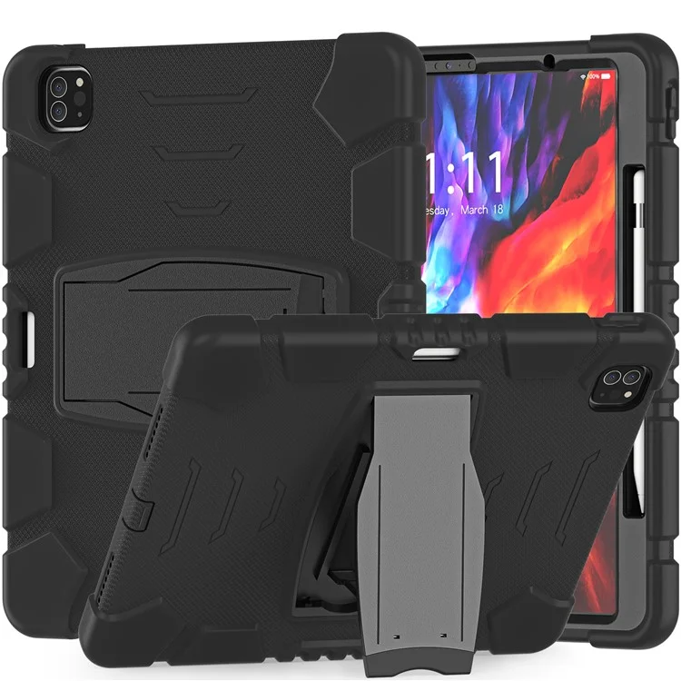 King Kong Series Stroproof à 3 Couches Full Body Protection Cover Avec Support de Crayon Magnétique Pour Ipad Pro 12,9 Pouces (2020) / (2018) - le Noir