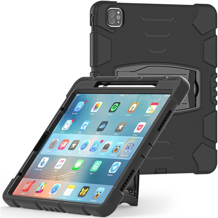 King Kong Series Shockproof 3 Layers Full Body Protection Cover with Magnetic Pencil Holder for iPad Pro 12.9 (2022) / (2021) / (2020) / (2018) - Black