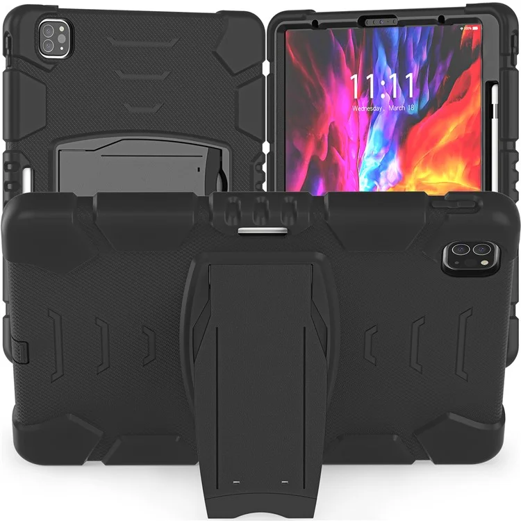 King Kong Series Stroproof à 3 Couches Full Body Protection Cover Avec Support de Crayon Magnétique Pour Ipad Pro 12,9 Pouces (2020) / (2018) - le Noir