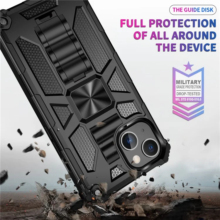 PC TPU Combo Armor Shockproof Phone Case with Kickstand and Magnetic Metal Sheet for iPhone 13 6.1 inch - Black