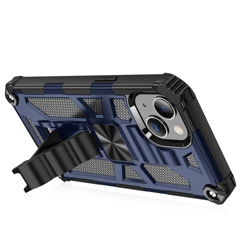 Magnetic Metal Sheet Design Armor PC TPU Combo Anti-drop Phone Case with Kickstand for iPhone 13 Pro 6.1 inch - Blue