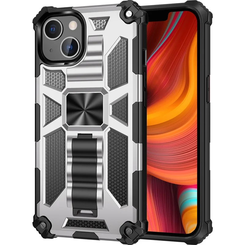 Armure de Conception de Feuille de Métaux Magnétique pc Tpu Combo Combo Ani-drop Phone Case With Kickstand Pour Iphone 13 Pro 6.1 Pouces - Argent