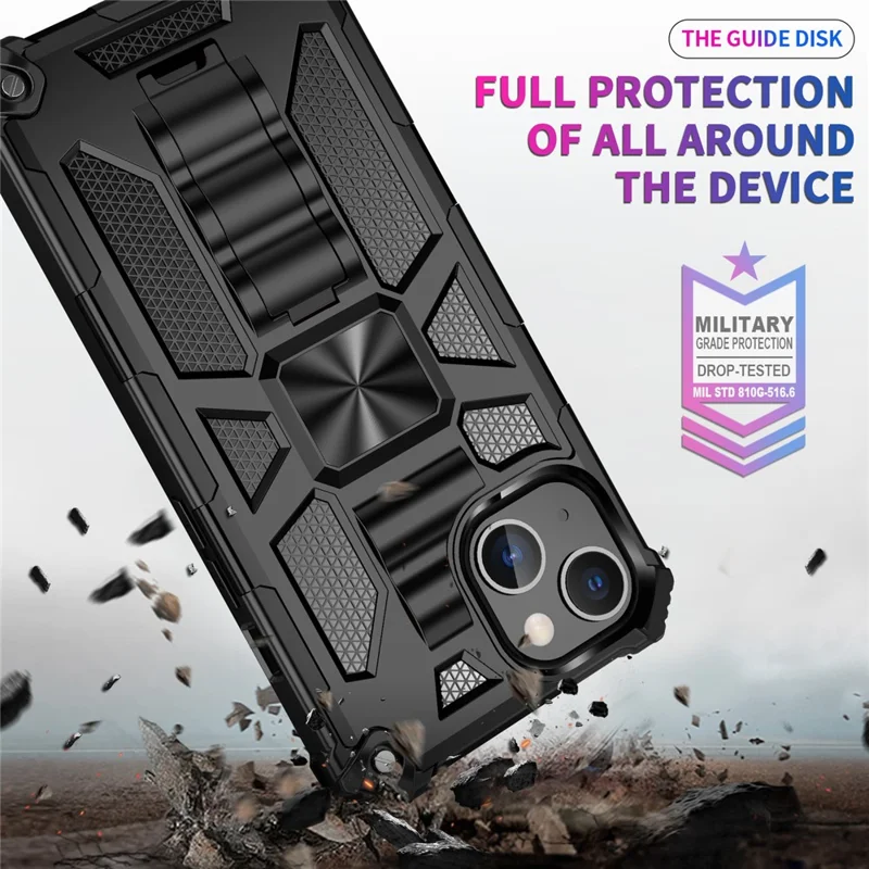 Armure de Conception de Feuille de Métaux Magnétique pc Tpu Combo Combo Ani-drop Phone Case With Kickstand Pour Iphone 13 Pro 6.1 Pouces - Argent