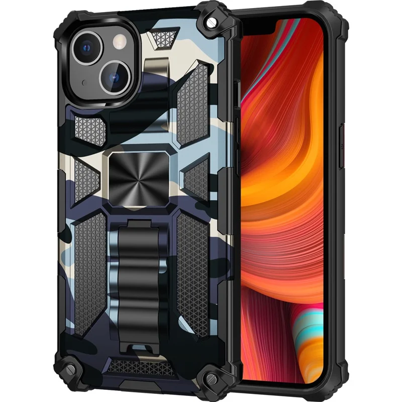 Anti-fall Camouflage Design protective Phone Back Shell for iPhone 13 mini 5.4 inch - Blue