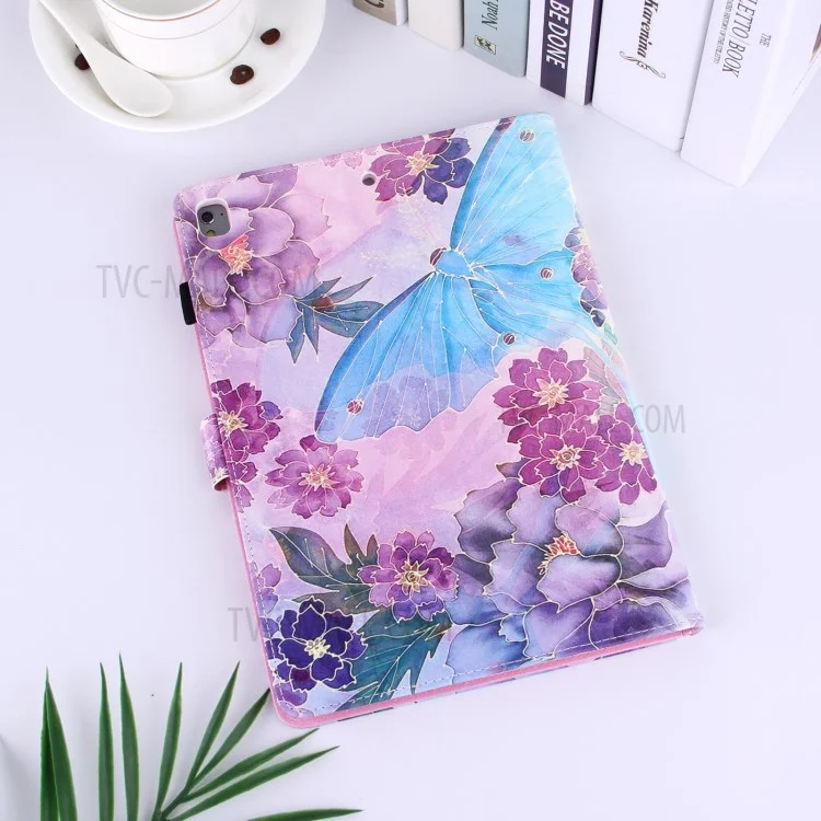 couvre-support de pliage mince en cuir pu en cuir pu avec sillage automatique / sleep for ipad air (2013) / air 2 / 9,7 pouces (2018) / (2017) / pro 9,7 pouces (2016) - pivoine / papillon