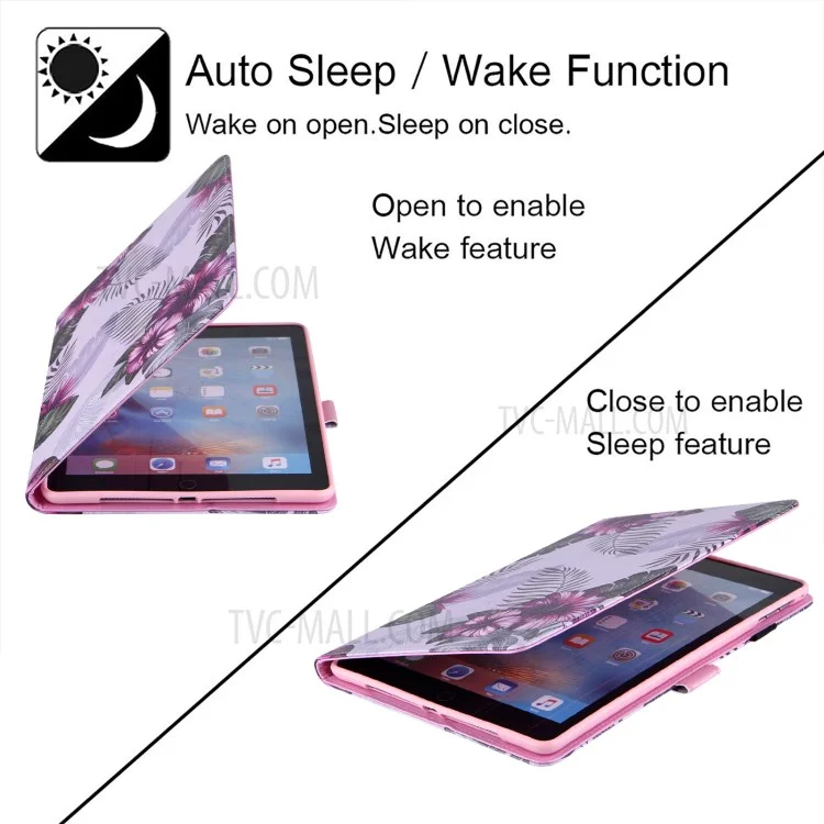 couvre-support de pliage mince en cuir pu en cuir pu avec sillage automatique / sleep for ipad air (2013) / air 2 / 9,7 pouces (2018) / (2017) / pro 9,7 pouces (2016) - pivoine / papillon