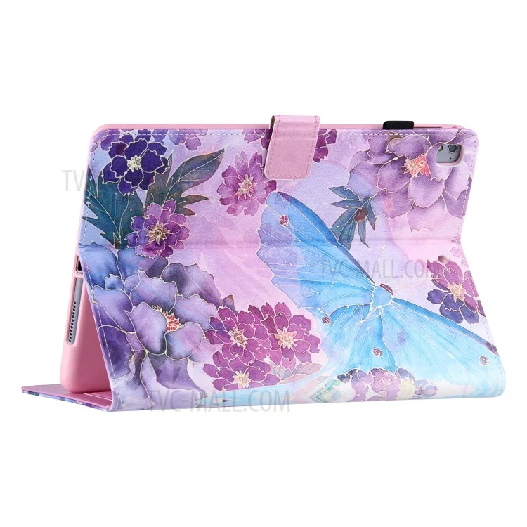 couvre-support de pliage mince en cuir pu en cuir pu avec sillage automatique / sleep for ipad air (2013) / air 2 / 9,7 pouces (2018) / (2017) / pro 9,7 pouces (2016) - pivoine / papillon