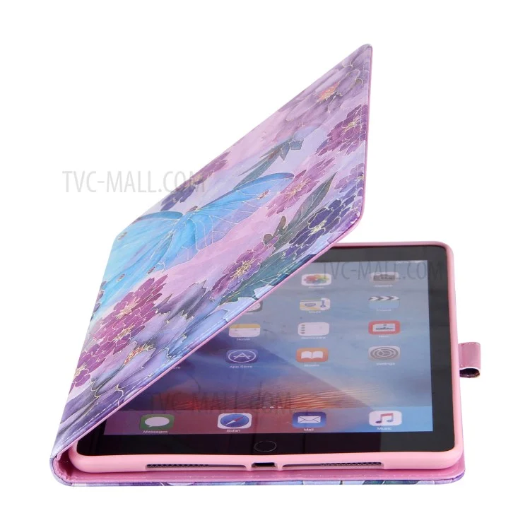 couvre-support de pliage mince en cuir pu en cuir pu avec sillage automatique / sleep for ipad air (2013) / air 2 / 9,7 pouces (2018) / (2017) / pro 9,7 pouces (2016) - pivoine / papillon