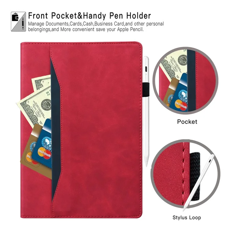 Business Style Wallet Stand Leather Tablet Cover with Front Pocket for iPad Air 13 (2025) / (2024) / Pro 12.9 (2022) / (2021) / (2020) - Red